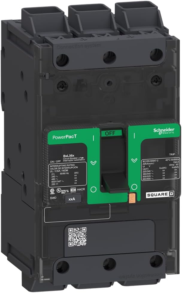 Square D by Schneider Electric BJL36020 PowerPacT B Circuit Breaker with Thermal-Magnetic Trip Unit Technology and Back Pan or DIN Rail Mounting, 20 Amp, 3 Pole