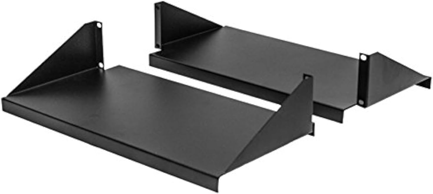 NavePoint Cantilever Server Shelf Rack Mount 19 Inch 2U Black 2 Piece Set Center Weighted