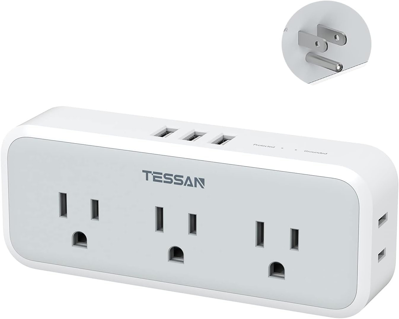 Multi Plug Outlet Splitter, TESSAN Wall Surge Protector 5 Outlet Extender 3 USB Charger Adapter, 3 Way Multiple Power Electrical Plug Expander with Charging Box for Home Office Dorm Essentials