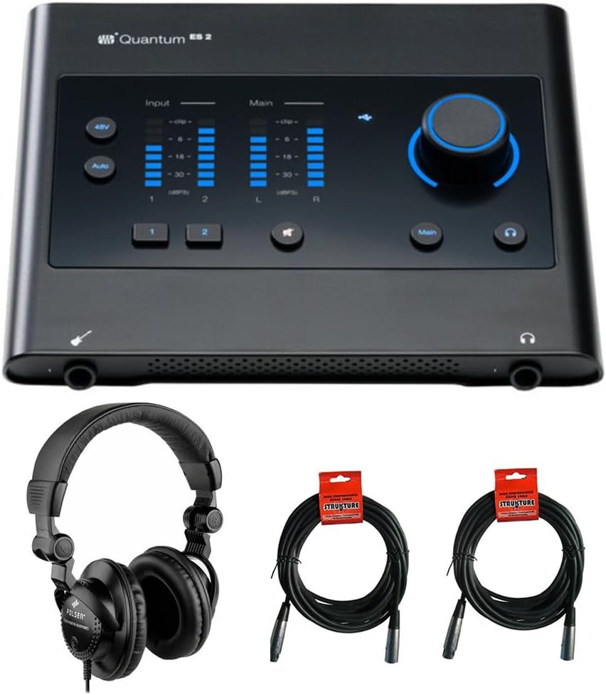 PreSonus Quantum ES 2 USB-C Audio Interface Bundle with Polsen HPC-A30 Closed-Back Studio Monitor Headphones and XLR- XLR Cable (Pair)