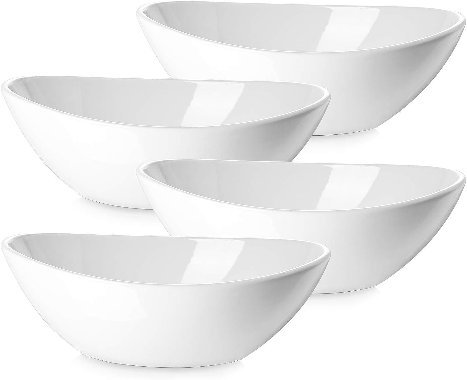 DOWAN 9″ Serving Bowls, Large Serving Dishes for Wedding and Dinner Parties, 36 Oz for Salad, Side Dishes, Pasta, Oval Shape, Microwave & Dishwasher Safe, Set of 4, White