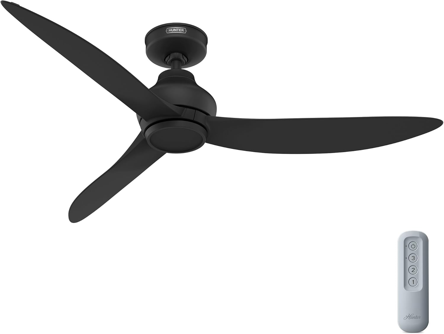 Hunter – Mazzini Indoor/Outdoor Ceiling Fan, Remote, 52-inch, Matte Black, Casual-style, 6-speed DC Motor, Energy Star, 52831, for porches, patios, sunrooms, bathrooms