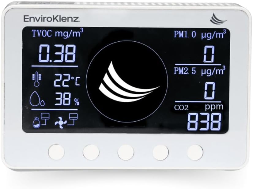 EnviroKlenz Smart Indoor Air Quality Monitor | 2,500 Sq Ft of Monitoring | Seamless Connectivity with IAQ Data Mobile App | Detects Particulate Matter, VOCs, Carbon Dioxide, Temperature, & Humidity