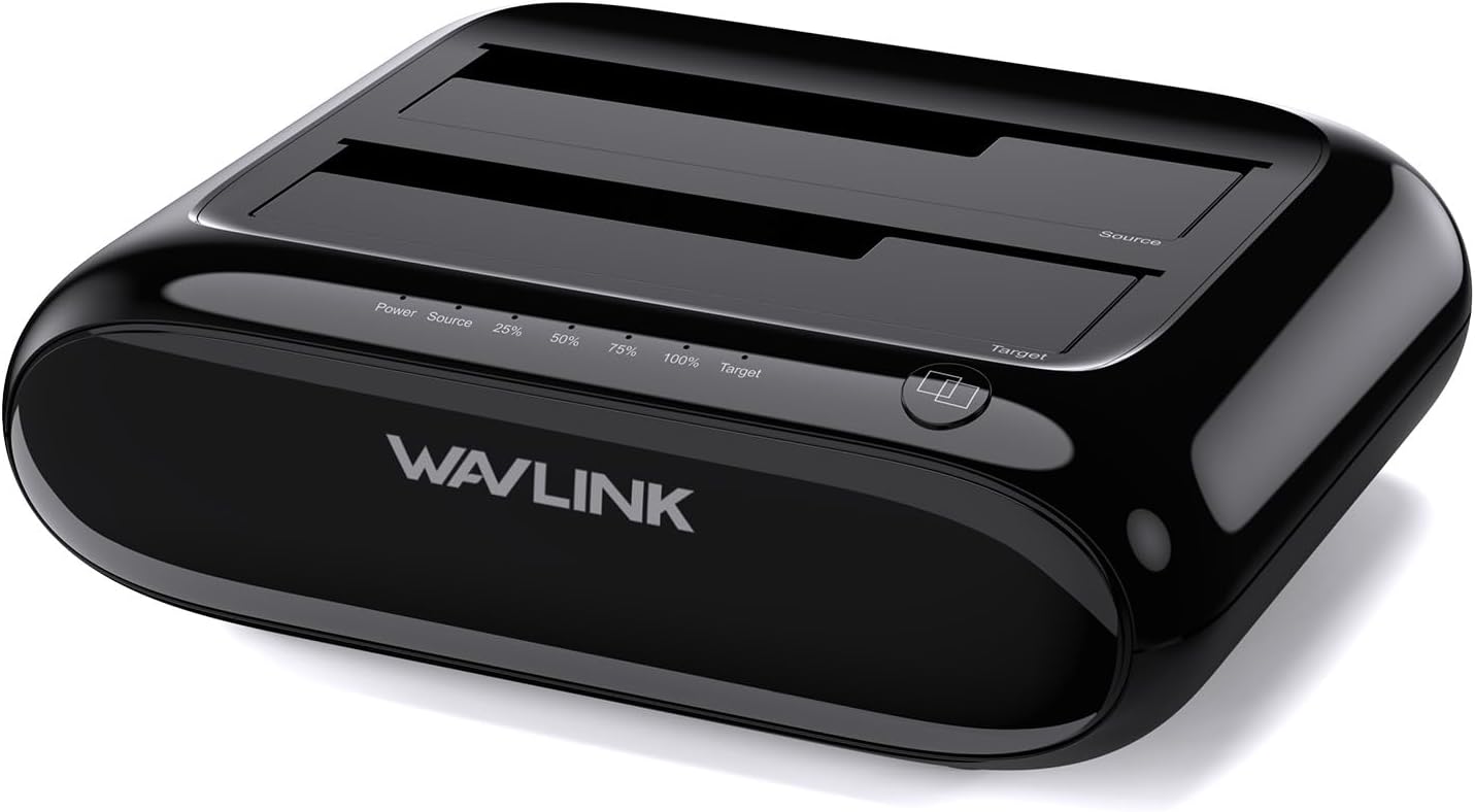 WAVLINK Dual Bay Hard Drive Docking Station – USB 3.0 to SATA I/II/III for 2.5″ & 3.5″ HDD/SSD with Fixed Bezel, Supports Offline Clone/Duplicator Function, Supports 2x20TB with UASP 6Gbps – Black