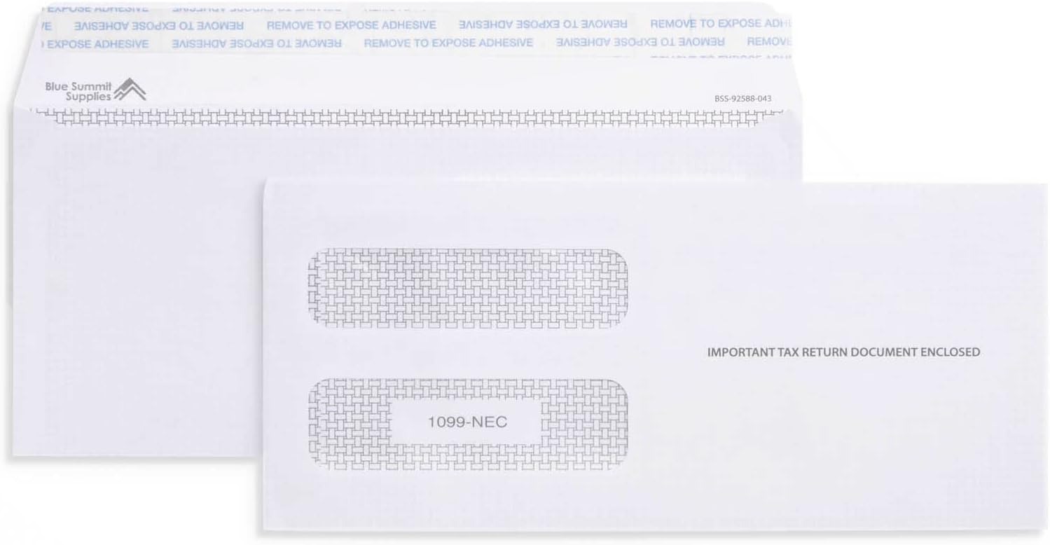 Blue Summit Supplies 500 1099 NEC Tax Form Envelopes, Fits 3 Part 1099 NEC 2024 Forms, 3 13/16’’ x 8 3/8’’, Peel and Seal