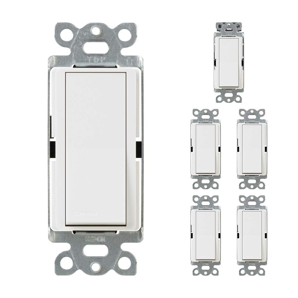 Lutron MAIN-66600 (6 Pack) White Claro On/Off Switch 15-Amp, Single-Pole | CA-1PS-WH, 6 Count