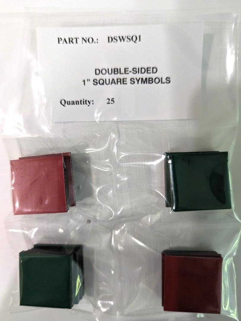 Flip Over Double-Sided Magnetic Symbols (Square) 1″ x 1″ Symbol Colors: Medium Green ON ONE Side/Red ON The Other Side. 25 Magnets in a Package. Produced and Sold by Data Control Inc