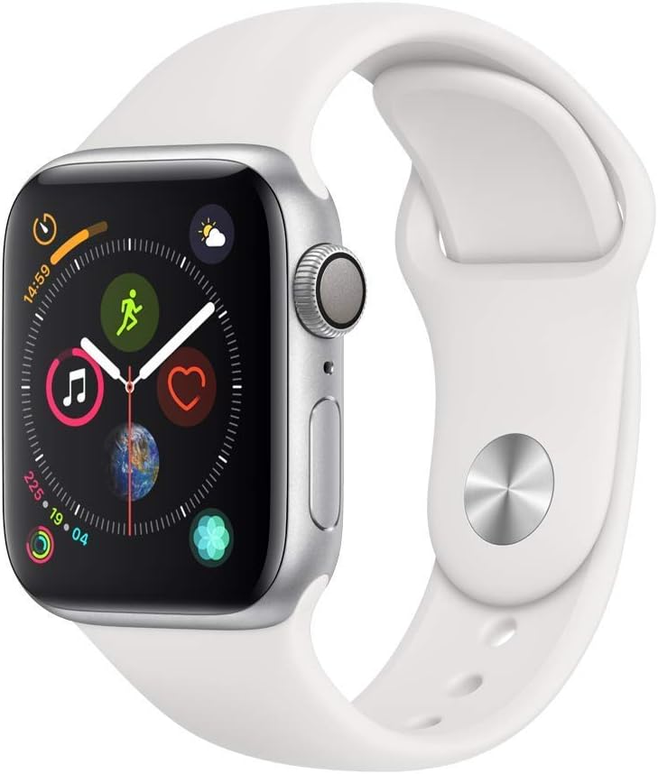 Apple Watch Series 4 (GPS, 40MM) – Silver Aluminum Case with White Sport Band (Renewed)