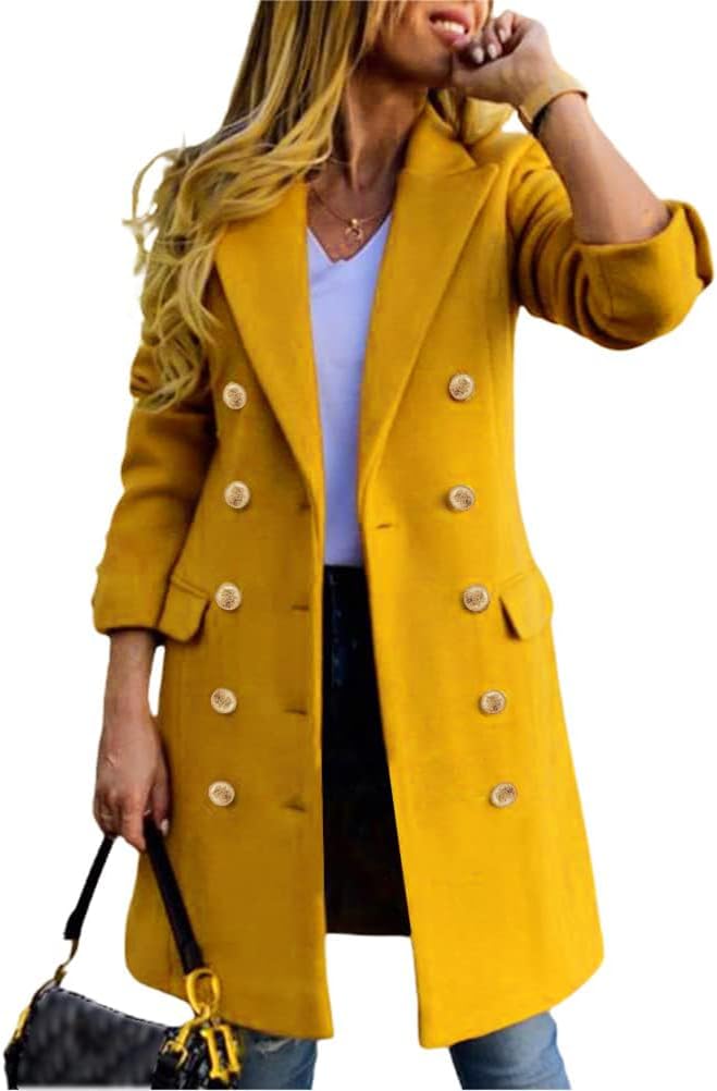 IDEALSANXUN Womens Fall Winter Wool Coats Double Breasted Midi Peacoat Trench Coats