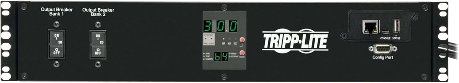 Tripp Lite 5.76kW Single-Phase ATS/Switched PDU, LX Platform Interface, 208/240V (16 C13, 2 C19 & 1 L6-30R) 2 L6-30P Inputs, 2U Rack-Mount, TAA (PDUMH30HVATNET),Black