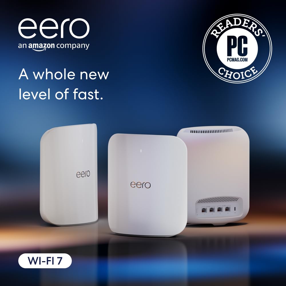 Amazon eero Max 7 mesh wifi system (newest model) – Supports internet plans up to 10 Gbps, Coverage up to 7,500 sq. ft., Connect 200+ devices, 3-pack