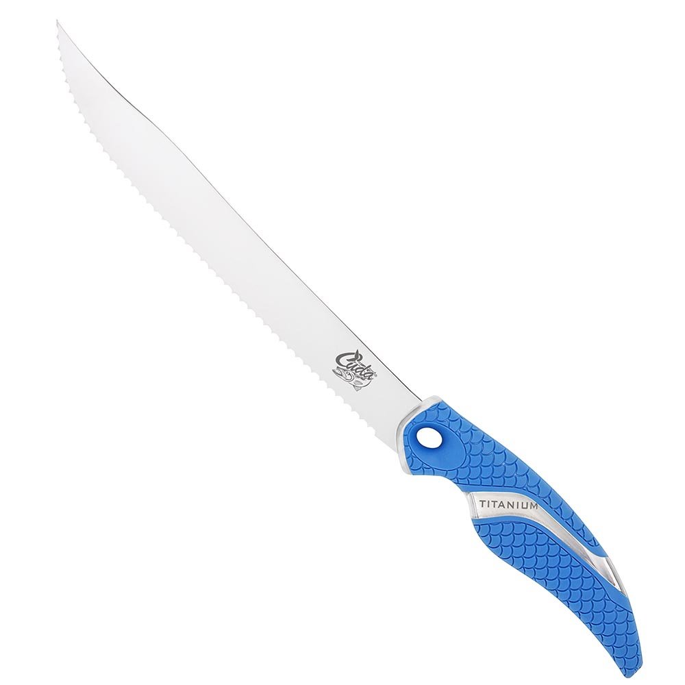 Cuda 9-Inch Titanium Bonded Serrated Knife, Blue, 9″