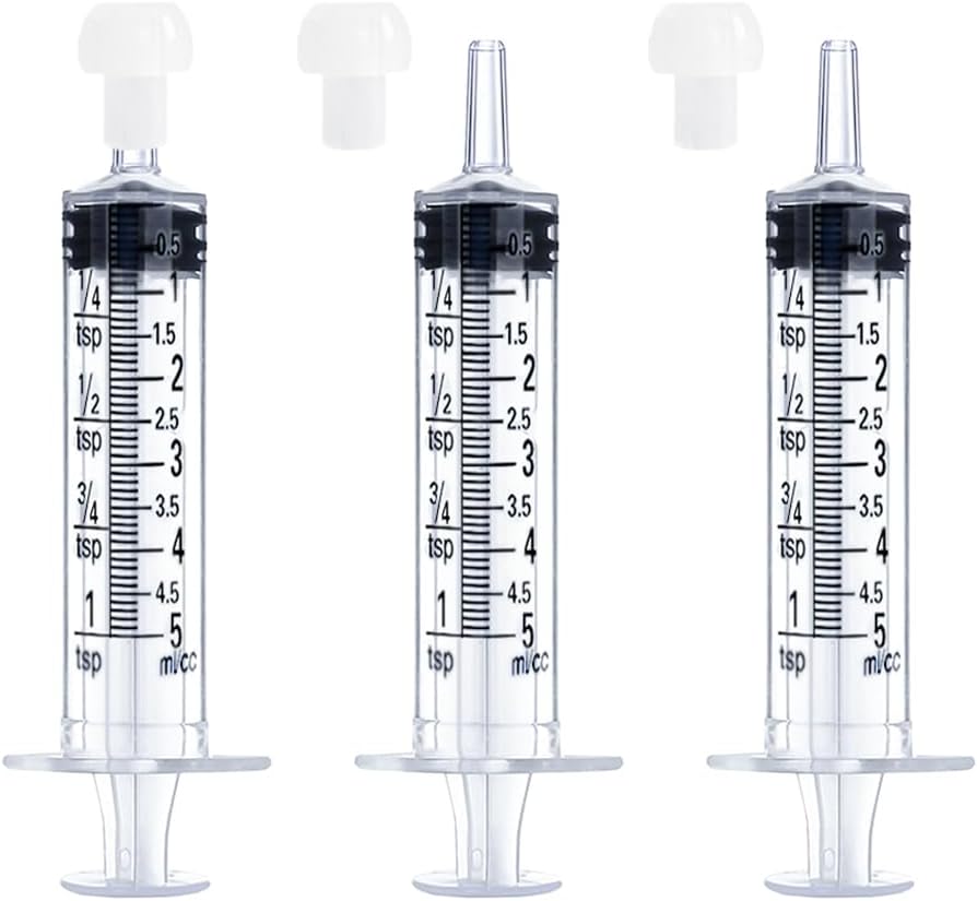 5mL Syringe for Liquid, Food, Oral, Scientific Labs, Measurement, Dispensing, Press-In Adapter, Craft, Big Tip with Cap- 3 Pack 5ml Syringes with tsp & mL Measurement