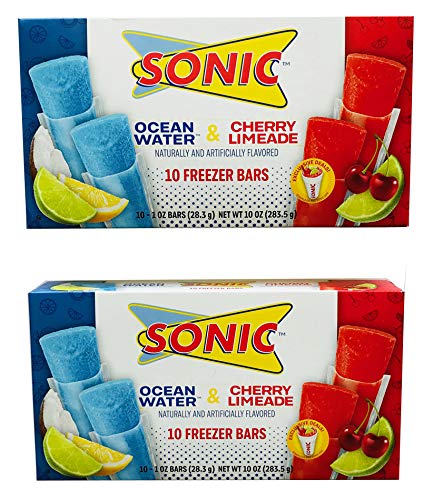 SONIC Freezer Pops Pack Of 2! 2 Flavors: Ocean Water & Cherry Limeade! Naturally & Artificially Flavored! Delicious and Refreshing Ice Pops! Choose From Small or Large! (Small)