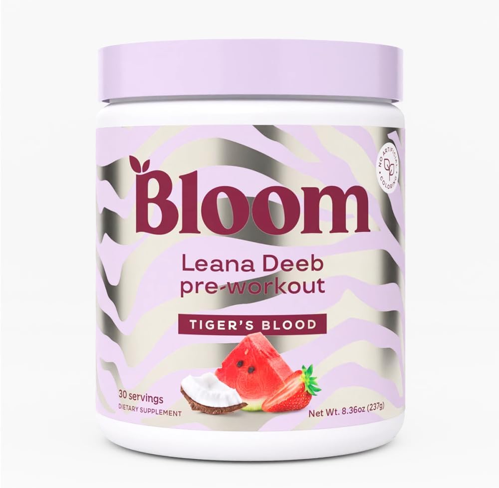 Bloom Nutrition Pre Workout Powder for Women by Leana Deeb – Preworkout Focus Blend with Amino Acids, Beta Alanine, Ginseng, L-Tyrosine & Natural Caffeine – Sugar Free & Keto Drink Mix (Tiger’s Blood)