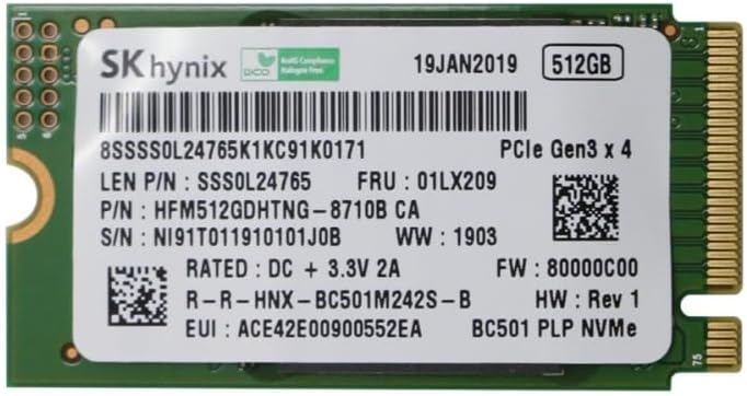 SK hynix BC511 512GB M.2 2242 42mm NVMe PCIe Gen 3 x4 TLC SSD (SSS0V27609) for ThinkPad ProBook Latitude EliteBook Ideapad Inspiron Laptop Ultrabook Tablet – Internal Solid State Drive (OEM New)