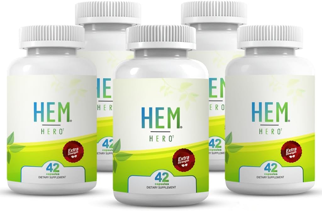 Hem Hero Extra Strength Hemorrhoid Treatment – Reduce Swelling, Soothe Itching & Irritation – 100% Natural – 42 Vegetarian Capsules