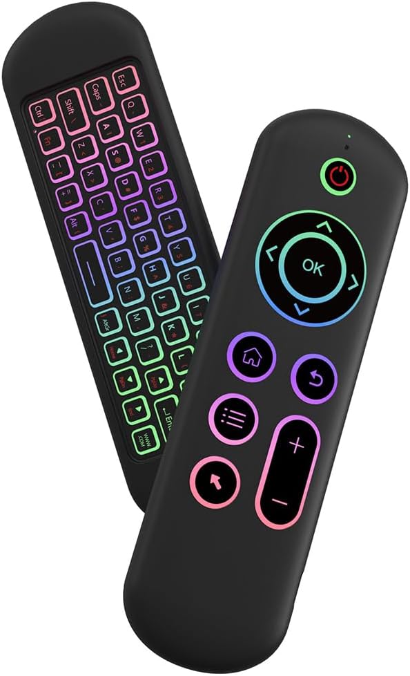 LUVI Air Mouse Remote Control Mouse Wireless Mini Keyboard 2.4G & BT5.2 Motion Sensing Backlit Rechargeable Compatible with Android TV Box/PC/Smart TV/Projector/All-in-one PC/MAC Black