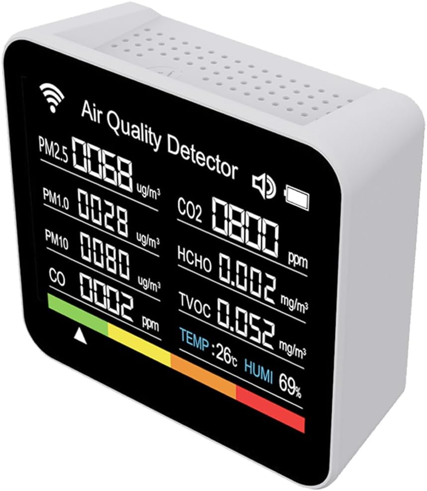 Air Quality Monitor, Indoor Air Quality Monitor, 14 in 1 Air Quality Tester WiFi APP Control 2.8″ Display for CO2 CO TVOC HCHO PM2.5 PM1.0 PM10 Temp (White)