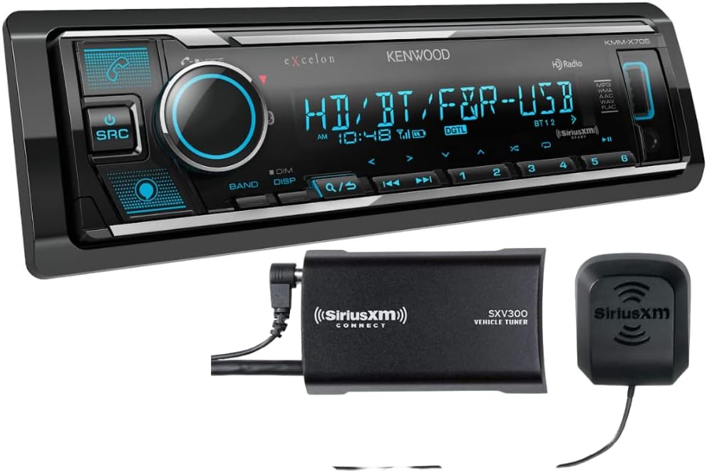 KENWOOD KMM-X705 Media Receiver with Bluetooth, Alexa Built-in, HD Radio, Front USB, SiriusXM Ready, Spotify, Pandora, for iPhone and Android Phone, KENWOOD Music Mix | Plus SXV300V1 SiriusXM Tuner