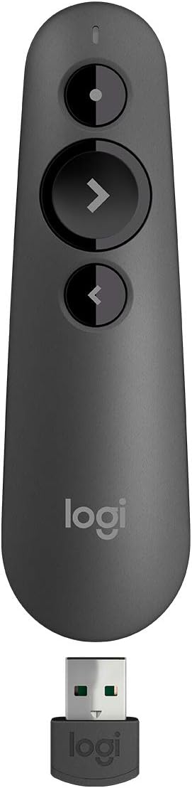 Logitech R500s Laser Presentation Remote Clicker with Dual Connectivity Bluetooth or USB for Powerpoint, Keynote, Google Slides, Wireless Presenter – Black (Class 1 Laser)