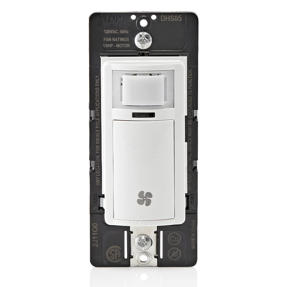 Leviton Humidity Sensor Switch for Bathroom Exhaust Fan, automate Ventilation, air Circulation, Moisture Control, ¼ HP, Single Pole, DHS05-1LW, White