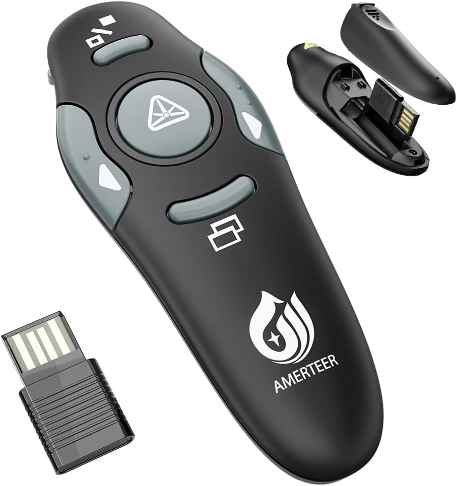 AMERTEER Wireless Presentation clicker for Power Point presentations, Presentation Remote Control USB PPT Clicker Flip Pen for Mac/Windows etc