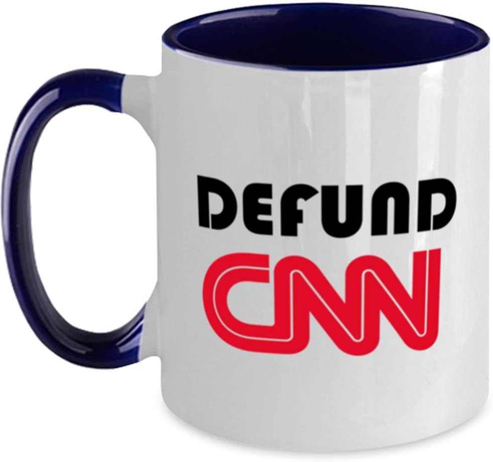 Defund CNN, funny parody lame stream media – 11 oz Two-Tone Coffee Mug, Blue