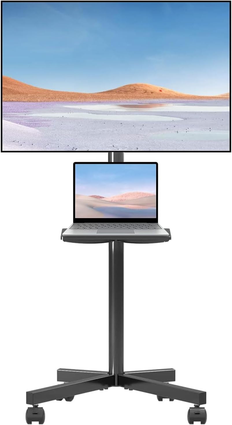 suptek Mobile TV Cart for 21-60 Inch LCD LED Flat/Curved Panel Screen TVs Max VESA 400×400 with Laptop Shelf Holds up to 77lbs, ML55B