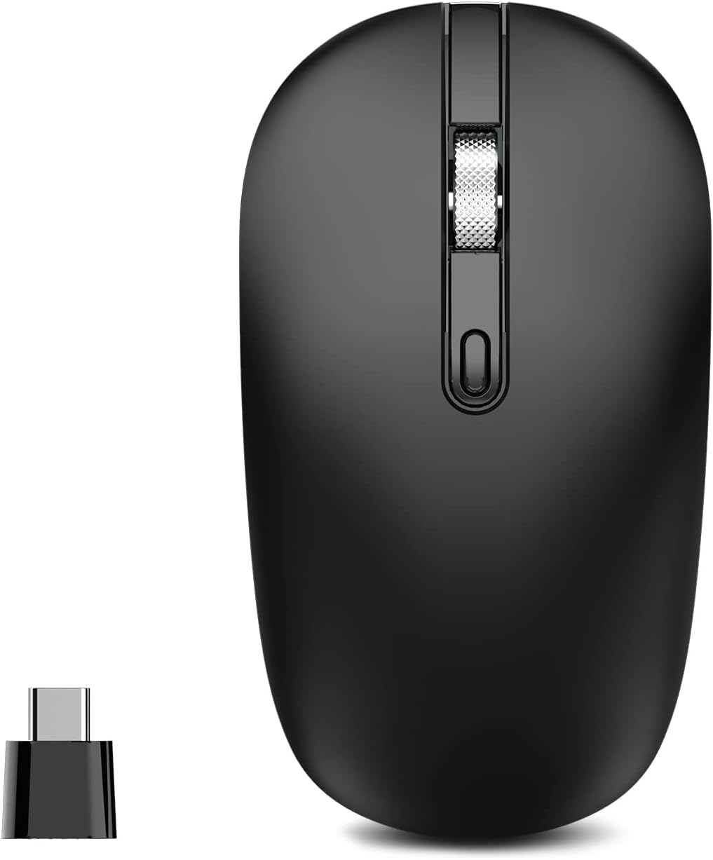 cimetech Type C Wireless Mouse, USB C Mouse 2.4G Silent Cordless Mice with Type C Receiver, Portable Computer Mouse for Laptop, Notebook, MacBook Pro Air, Windows, Linux – Ambidextrous Black