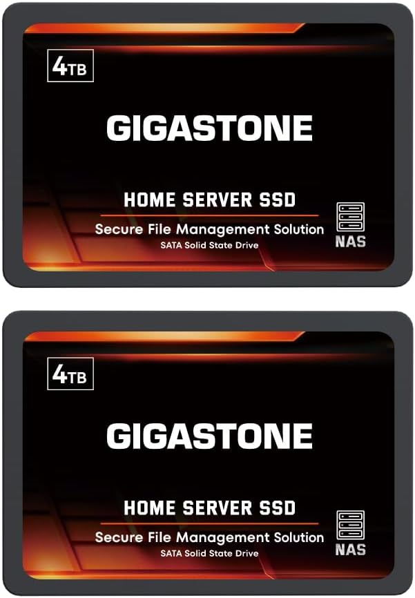 Gigastone Home Server SSD 4TB NAS SSD Drive Cache (2-Pack) 24/7 Durable High Endurance Personal Cloud Data Sync Network Attached Storage RAID 3D NAND 2.5″ SATA Internal Solid State Hard Drives