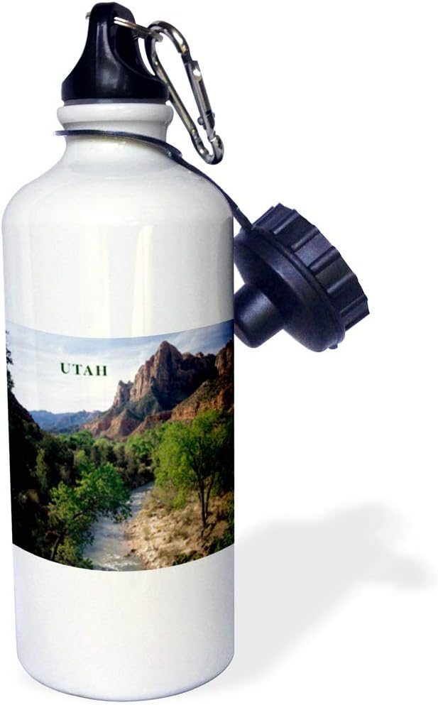 3dRose “Utahs Zion National Park” Sports Water Bottle, 21 oz, White