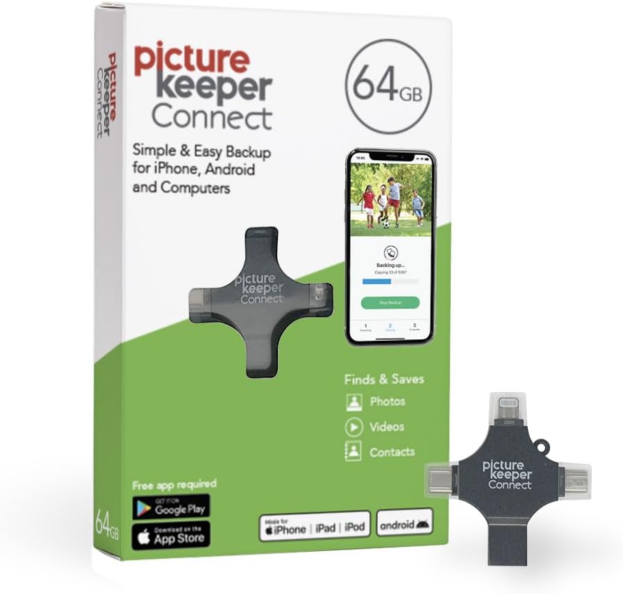 Picture Keeper Connect Photo & Video USB Flash Drive for Apple, Android & PC Devices, 64GB Thumb Drive