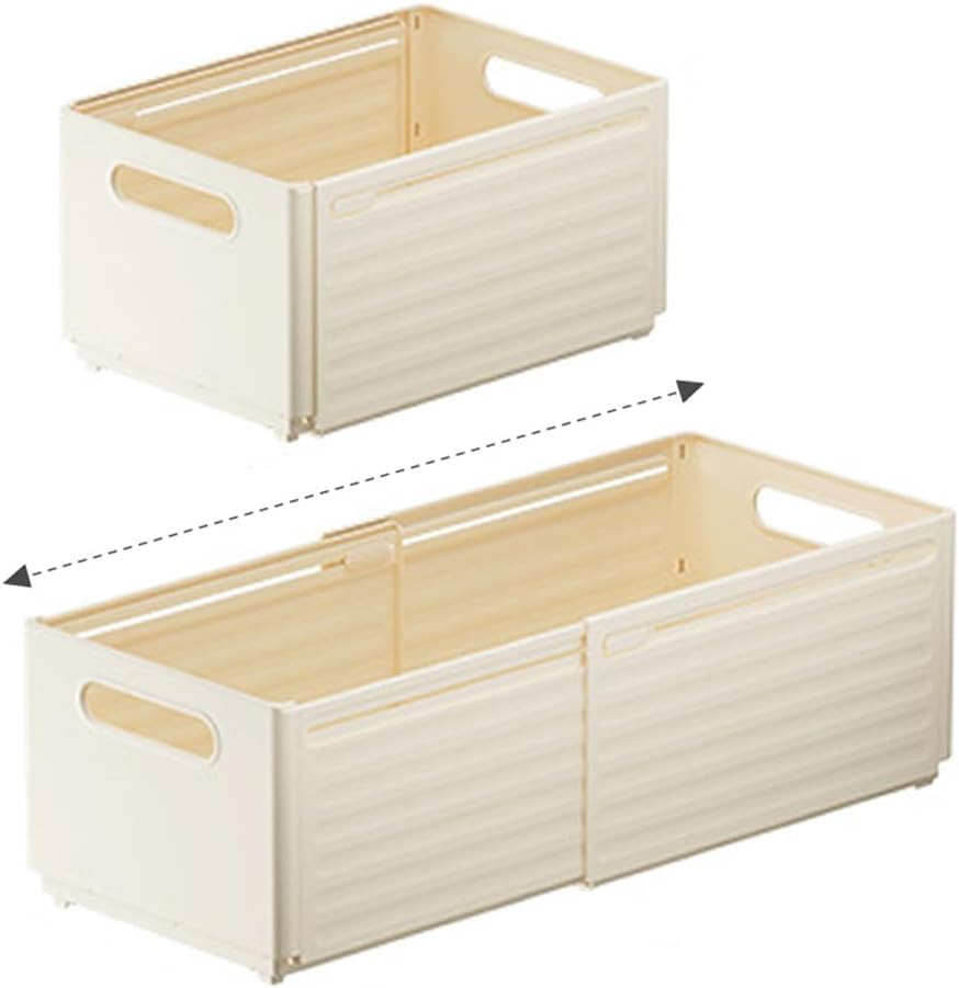 Foldable Storage Bins, 2 Pack Plastic Expandable Boxes for Organizing, Adjustable from 11-18.8″ Drawer Organizers Separators Dividers for Bedroom Kitchen Utensils Tools Closet, Large