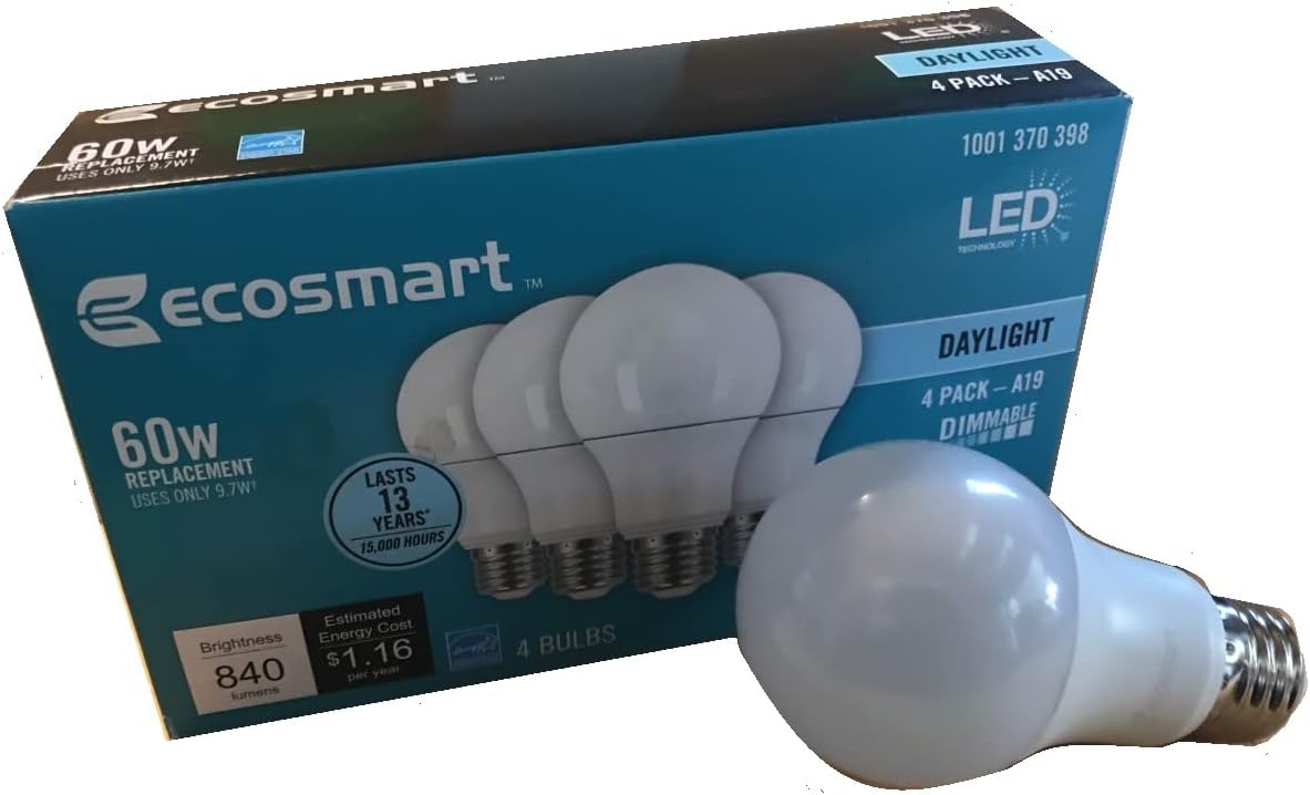 Led technology EcoSmart 60W Equivalent Daylight A19 Energy Star, Dimmable LED Light Bulb (16 Pack)