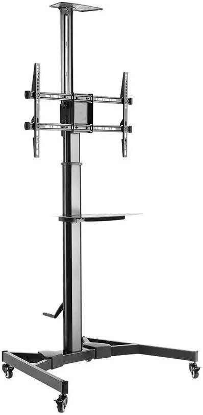 Monoprice Platinum Tilt Rolling TV Cart Stand Height Adjustable with Shelf for 37″ to 70″ TVs up to 110lbs, Max VESA 600×400