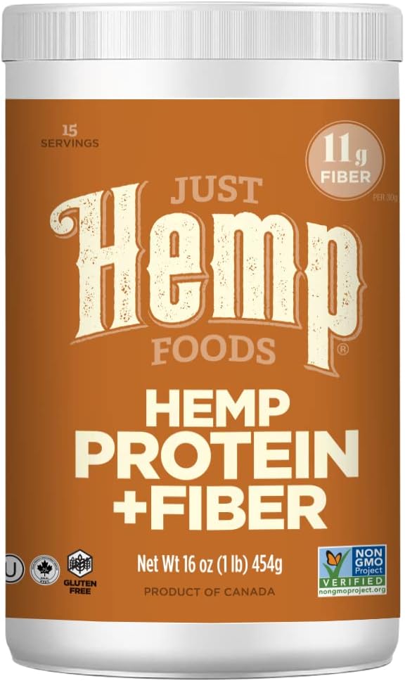 Just Hemp Foods Hemp Protein Powder Plus Fiber, Non-GMO Verified with 11g of Protein & 11g of Fiber per Serving, 16 oz – Packaging May Vary