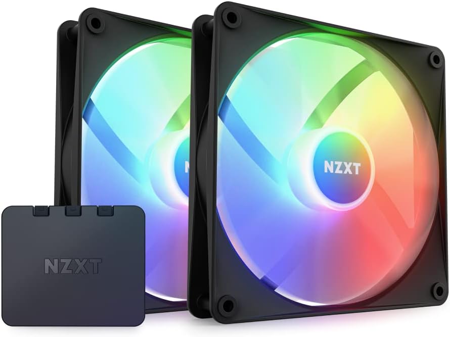 NZXT F140 RGB Core Twin Pack – 2 x 140mm Hub-Mounted RGB Fans with RGB Controller – 8 Individually-Addressable LEDs – Semi-Translucent Blades – High Static Pressure & Airflow – CAM Software – Black