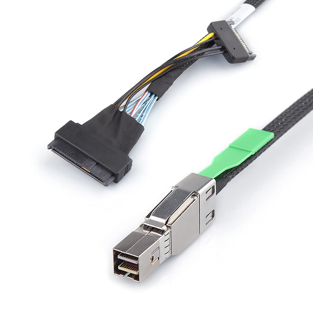 Mini SAS SFF-8644 to U.2 SFF-8639 NVMe SSD Cable with 15P SATA Power Cable, External 26Pin to Internal SAS Cable for DataCenter, Servers, Workstations and Desktops, 100-Ohm, 1-Meter(3.3-ft)