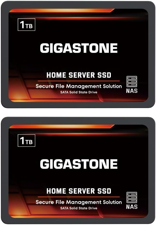 Gigastone Home Server SSD 1TB NAS SSD Drive Cache (2-Pack) 24/7 Durable TLC High Endurance Personal Cloud Data Sync Network Attached Storage RAID 3D NAND 2.5″ SATA Internal Solid State Hard Drives