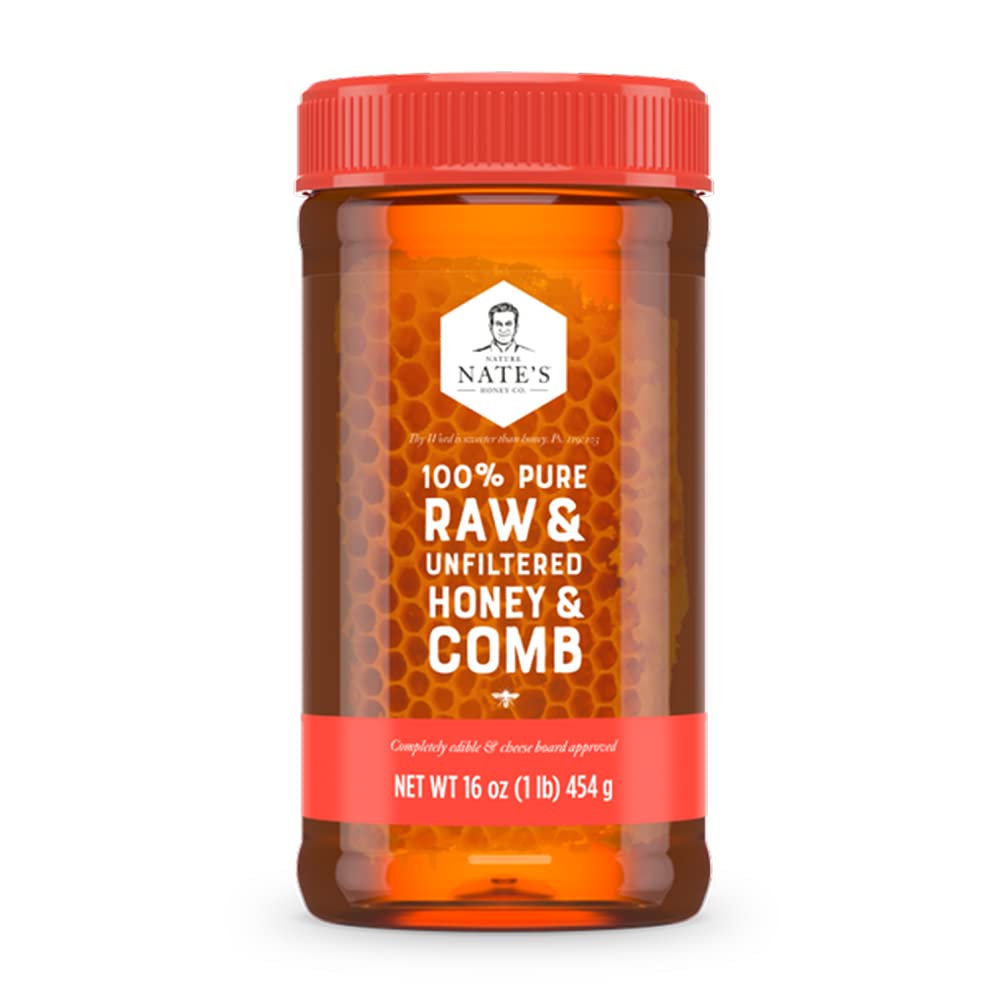 Nate’s 100% Pure Raw & Unfiltered Honey and Comb – 16oz. Jar