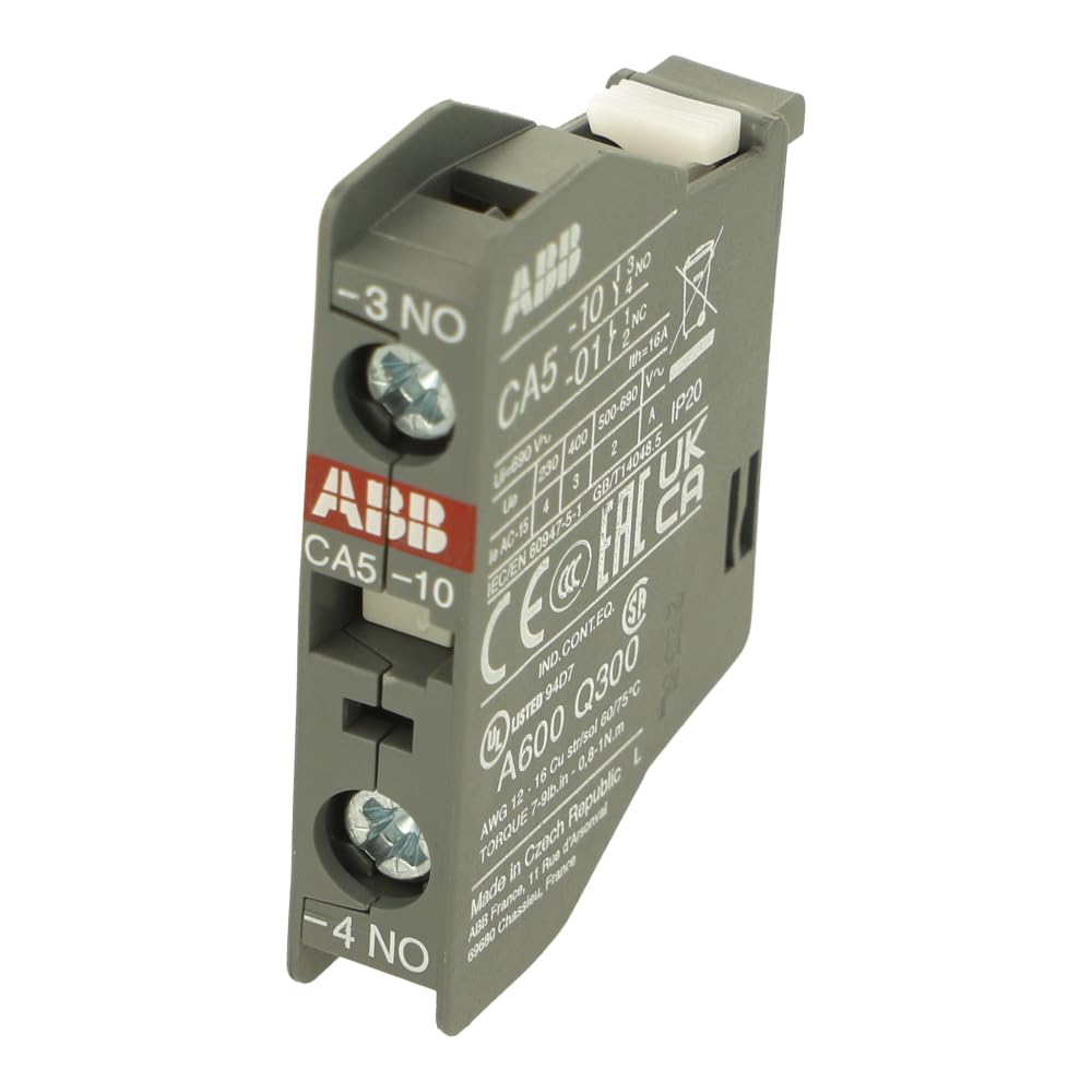 CA5.10 | 1SBN010010R1010 | CA5-10 | ABB CA5-10, Contact Block, Front Mount, 1NO, 6 A, 690 V, 1 Pole, Screw CLAMP