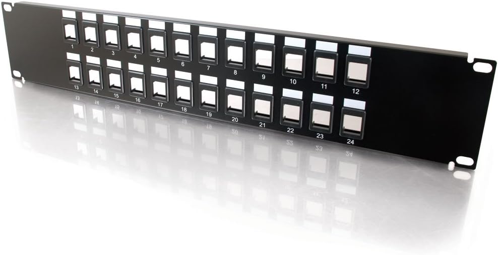 C2G/Cables To Go Legrand – C2G Multimedia Patch Panel, Blank Keystone Patch Panel, Patch Panel 24 Port, Black Relay Rack Patch Panel, 2U Keystone Patch Panel, 1 Count, C2G 03857