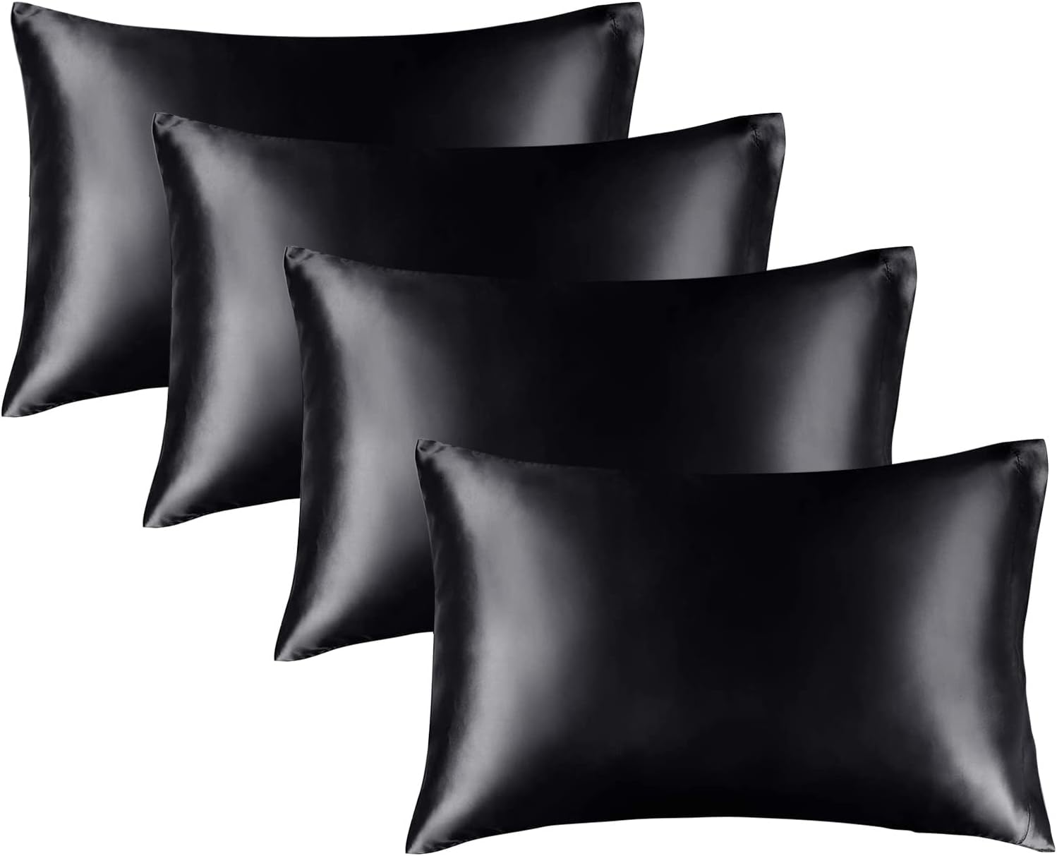 BEDELITE Satin Pillowcase for Hair and Skin, Super Soft Similar to Silk Pillow Cases 4 Pack with Envelope Closure, Cooling Pillowcases for Women Men (20″x26″ Standard Size, Black)