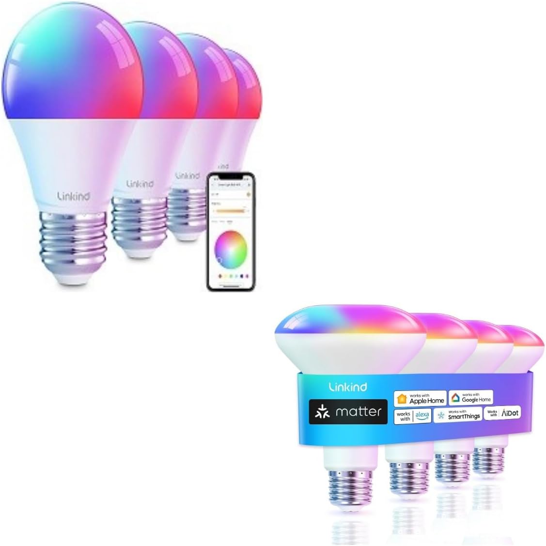 Linkind Matter Smart BR30 Bulbs 4-Pack & WiFi A19 4-Pack