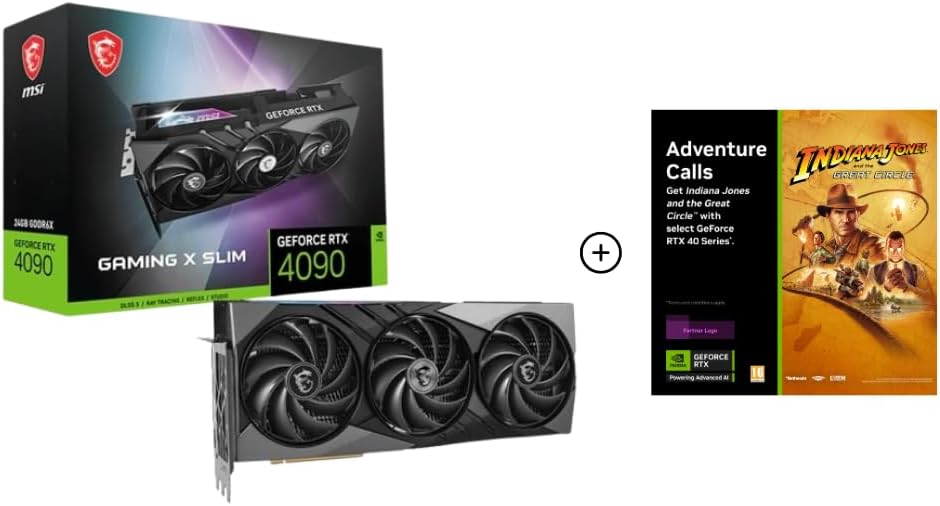 MSI GeForce RTX 4090 Gaming X Slim 24G Gaming Graphics Card – 24GB GDDR6X, 2695 MHz, PCI Express Gen 4, 384-bit, 2X DP v 1.4a, HDMI 2.1a (Supports 4K & 8K HDR) Black