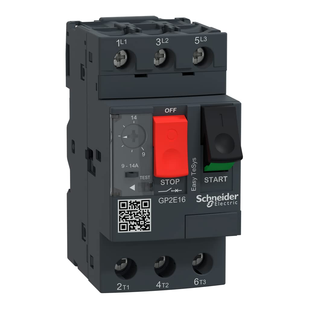 Schneider Electric GP2E16 Easy TeSys 3 Phase Manual Thermal Magnetic Motor Starter, 3 Pole, Screw Clamp Terminals, Push Button, 9-14 Amps