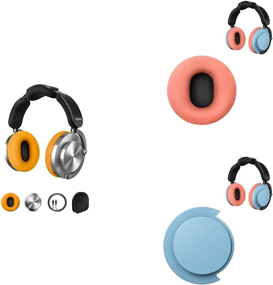 Dyson Bundle OnTrac Over Ear Wireless Headphones in CNC Aluminum with Oyster Pink Ear Cushions + Ceramic Blue Ear Caps – Noise Cancelling, Up to 55 Hours Battery Life(2), Customizable