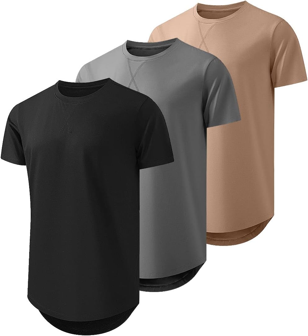 JMIERR Mens 3 Pack Cotton Hipster Hip Hop Longline Crewneck T-Shirt