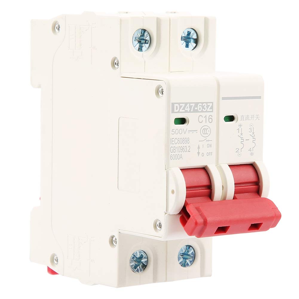 DC Miniature Circuit Breaker, 500V 16A 2P Leakage Protection Air Switch OverCurrent Tripping Device DZ47-63Z